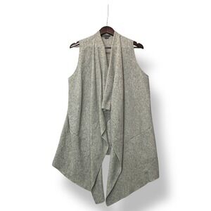 Vince Wool Cashmere Gray Open‎ Front Waterfall Sleeveless Cardigan M Lagenlook
